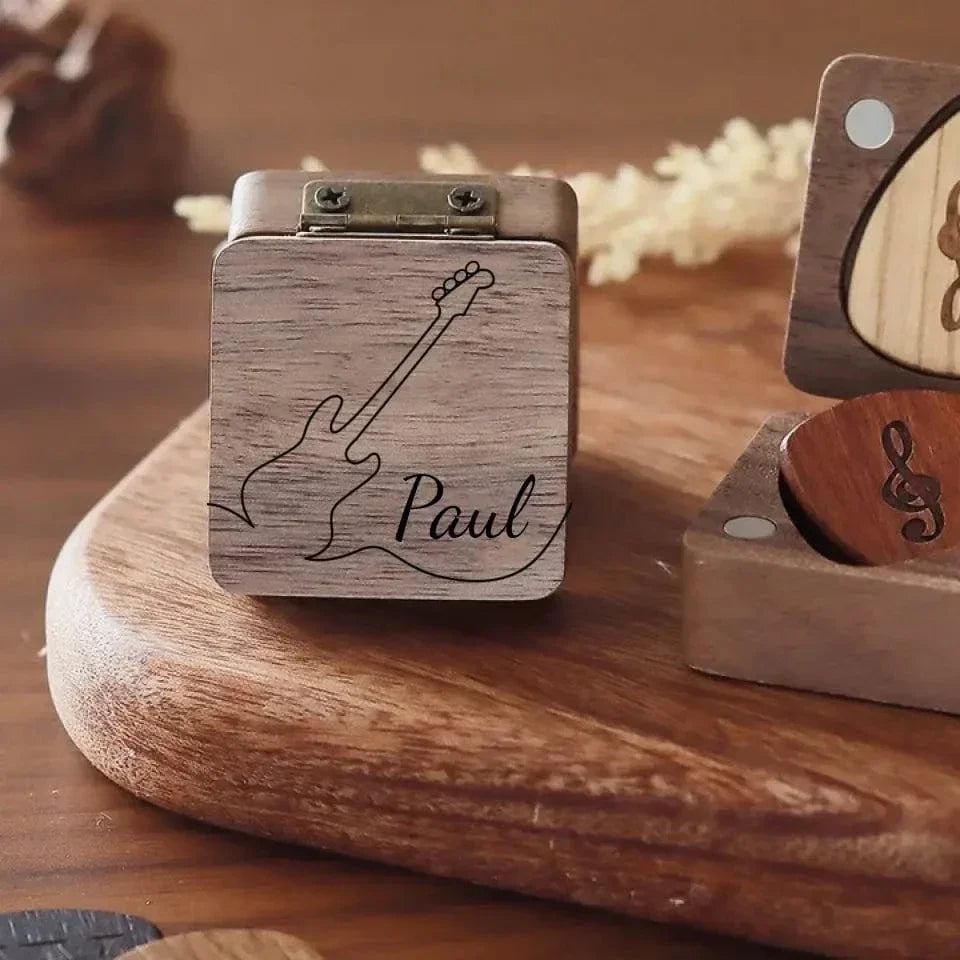 Personalized Custom Wooden Guitar Pick Box Storage - Joliny