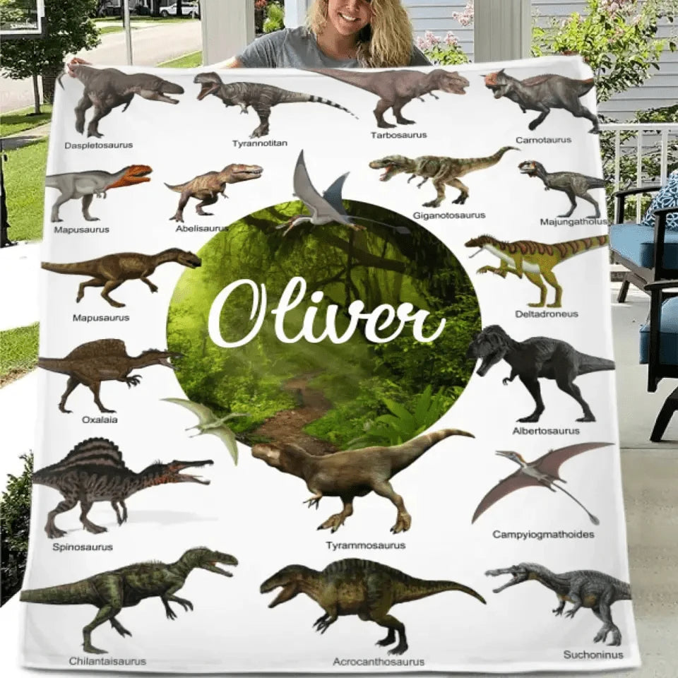 Joliny Customizer Personalized Dinosaur Custom Throw Blanket Jurassic Dinosaur World Park Theme - Gift For Kids