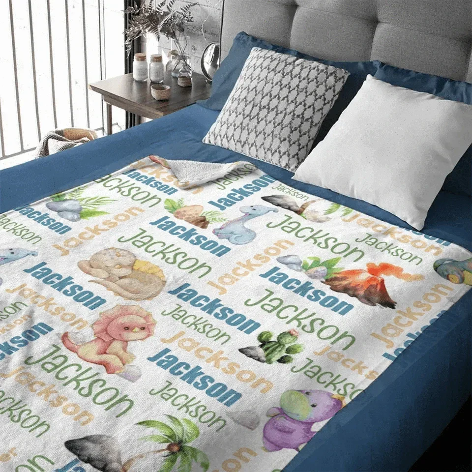 Personalized Dinosaur Name Pattern baby blanket - Joliny