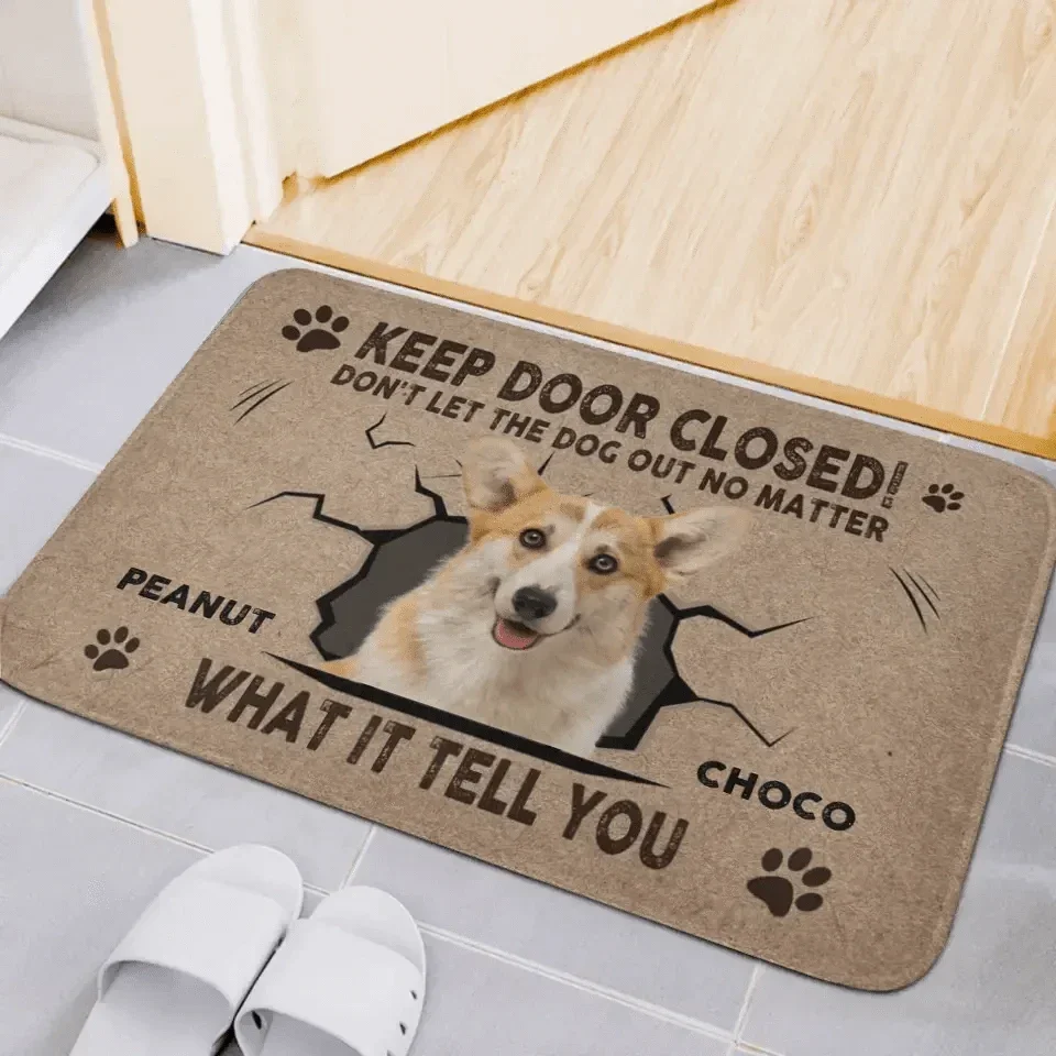 Personalized Doormat - Custom Photo Dog Cat Keep Door Closed - Gift For Pet Lovers, Pet Owners - Joliny