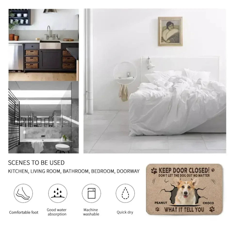 Personalized Doormat - Custom Photo Dog Cat Keep Door Closed - Gift For Pet Lovers, Pet Owners - Joliny