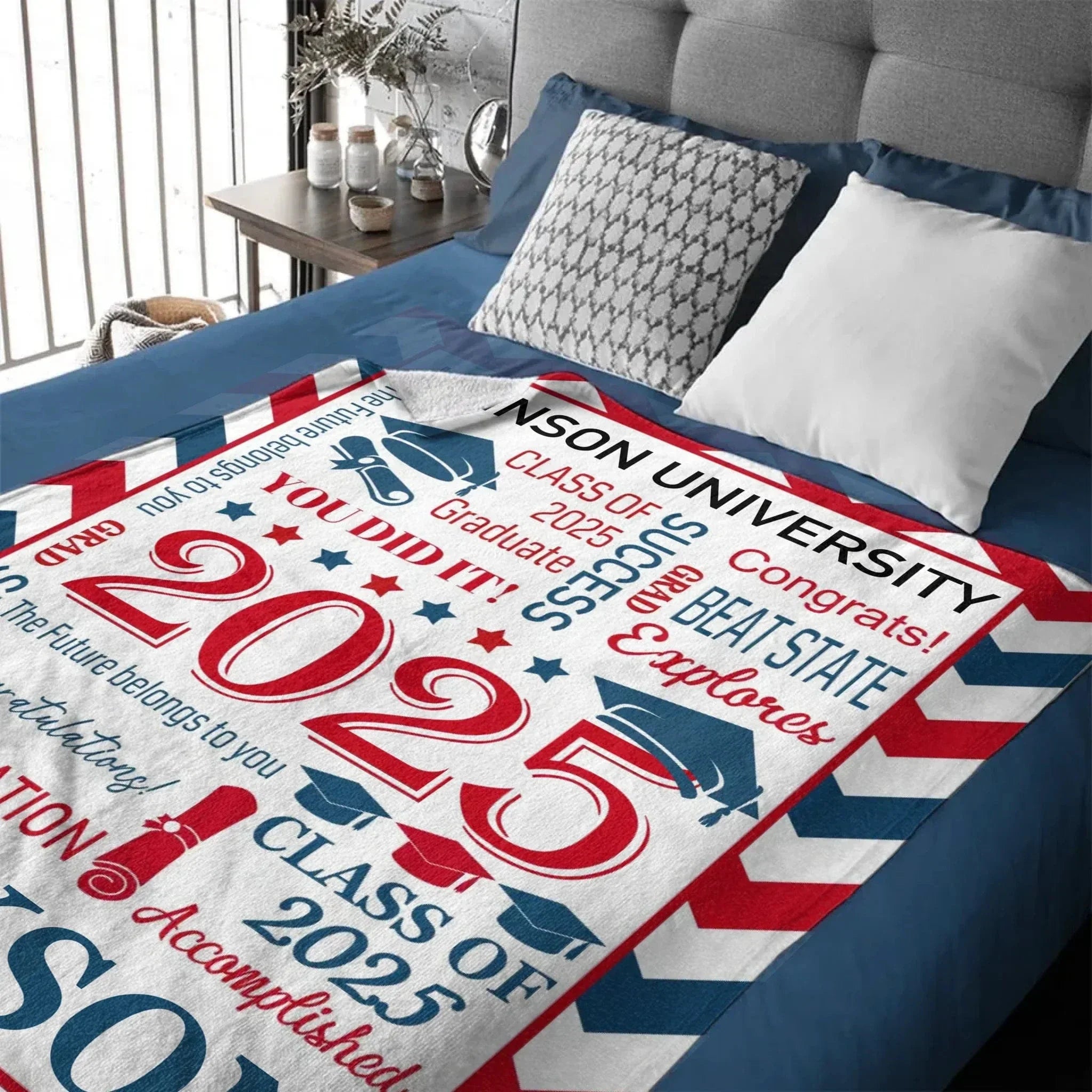 Personalized Envelope Pattern Graduation Blanket - Graduation Gift Class of 2025 - Joliny