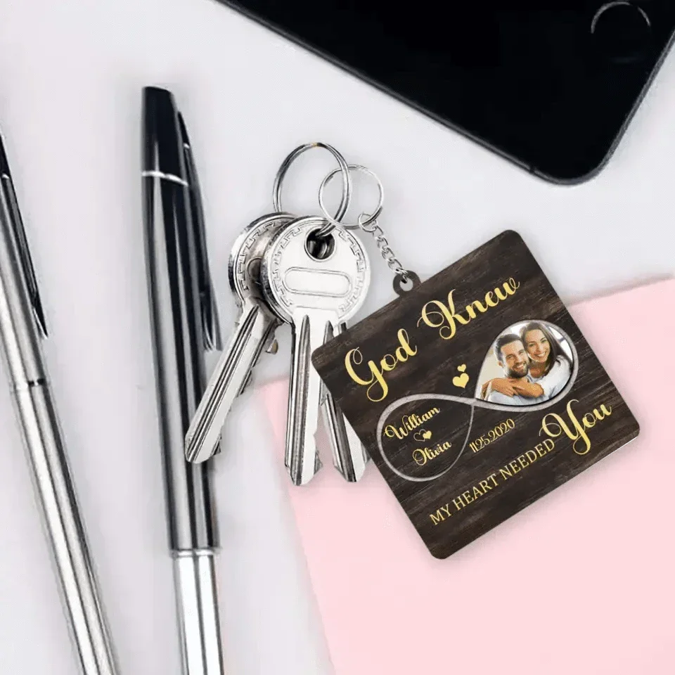 Personalized Fiberboard Keychain Custom Photo For Couple - My Heart Needed You - Joliny