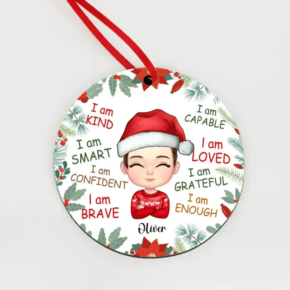 Personalized Gift For GrandChild I Am Kind Wood Circle Ornament - Joliny