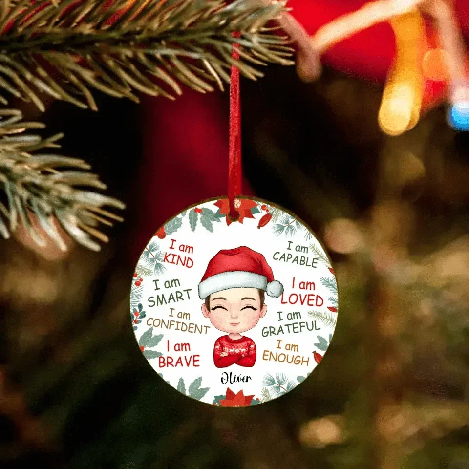 Personalized Gift For GrandChild I Am Kind Wood Circle Ornament - Joliny