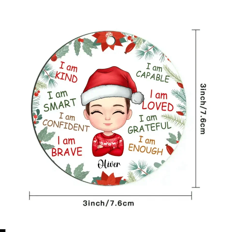 Personalized Gift For GrandChild I Am Kind Wood Circle Ornament - Joliny