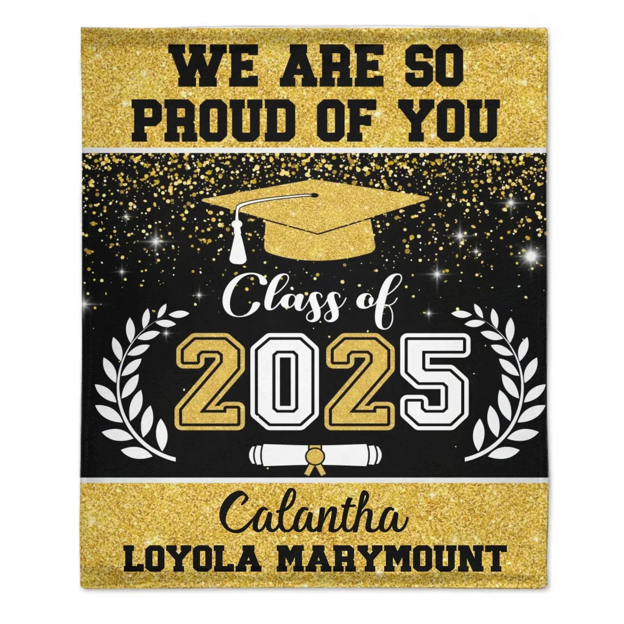 Personalized Glitter Background Blanket Best Gift Idea Graduation Class of Senior Gift - Joliny