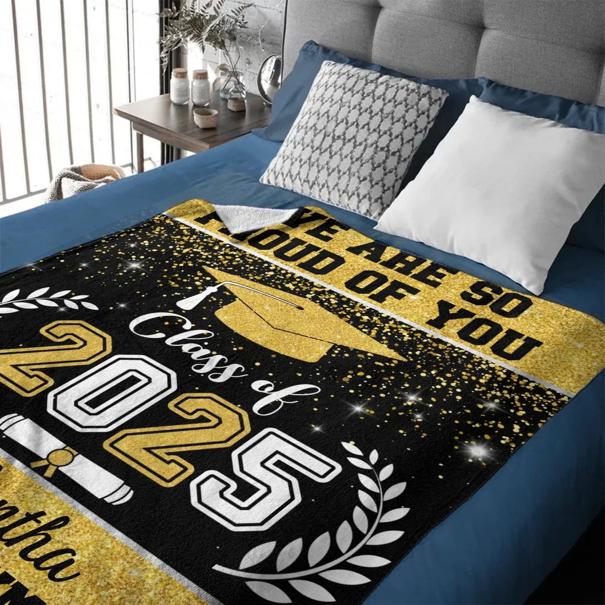 Personalized Glitter Background Blanket Best Gift Idea Graduation Class of Senior Gift - Joliny