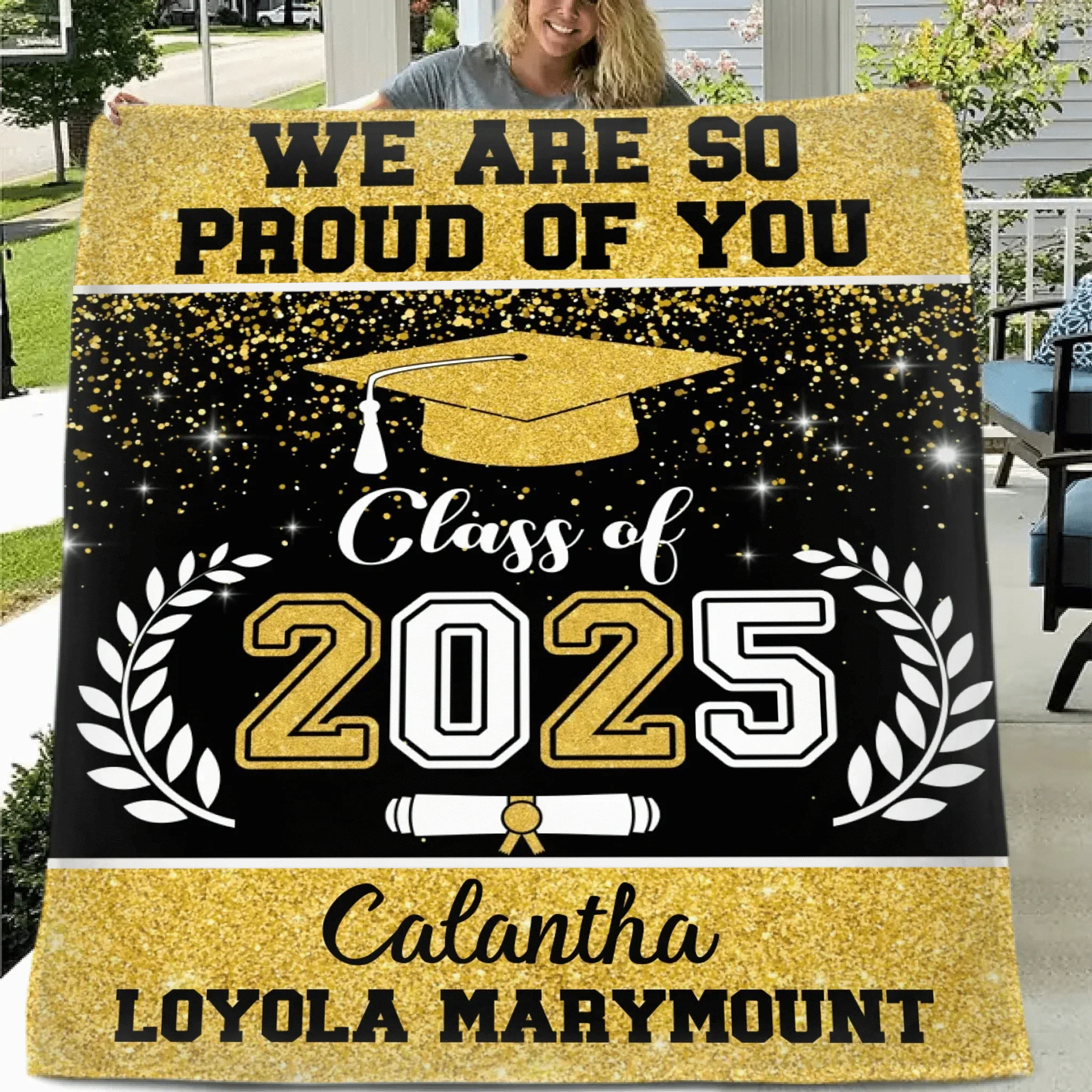 Personalized Glitter Background Blanket Best Gift Idea Graduation Class of Senior Gift - Joliny