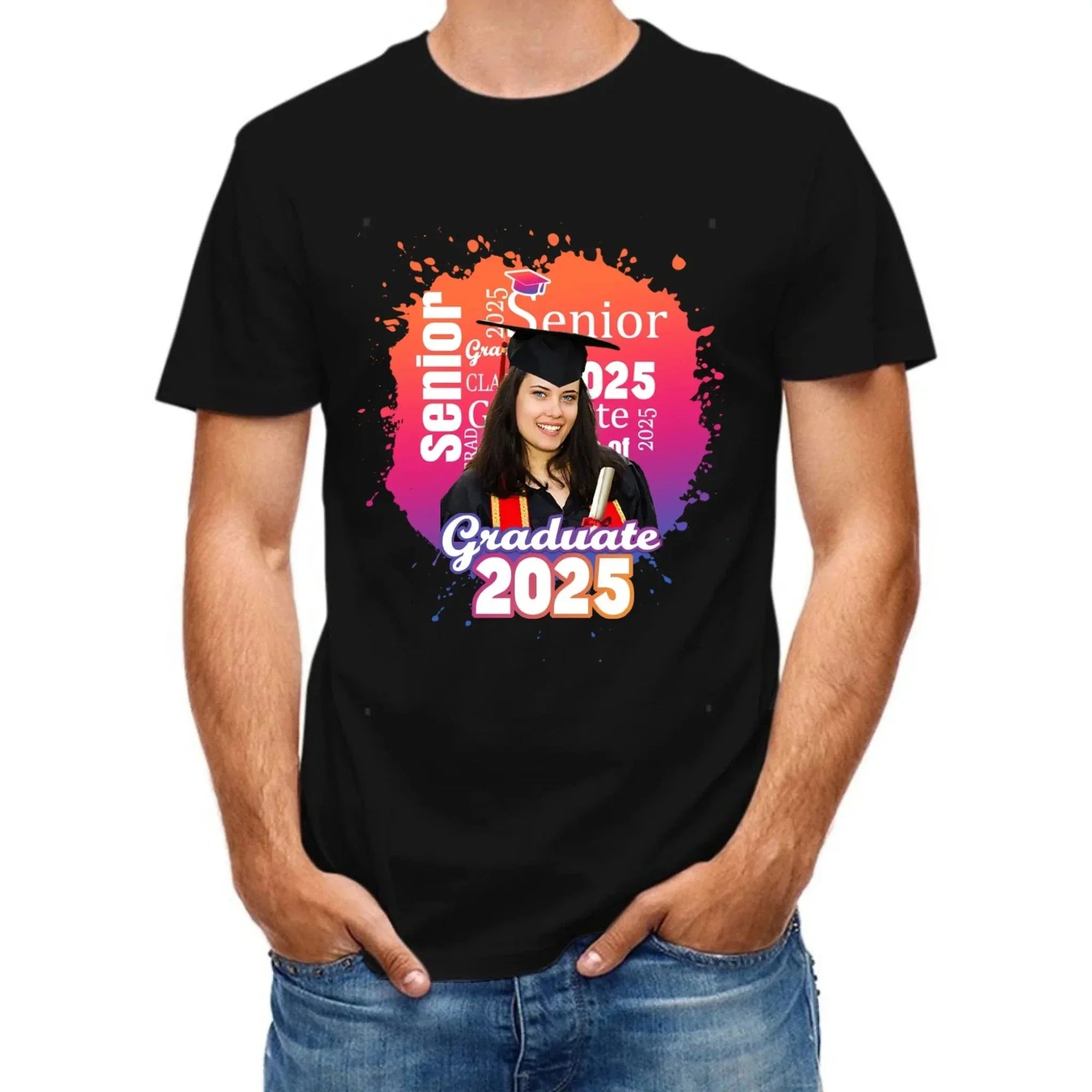 Personalized Graduate Photo T-Shirt - Multi Color Background - Joliny
