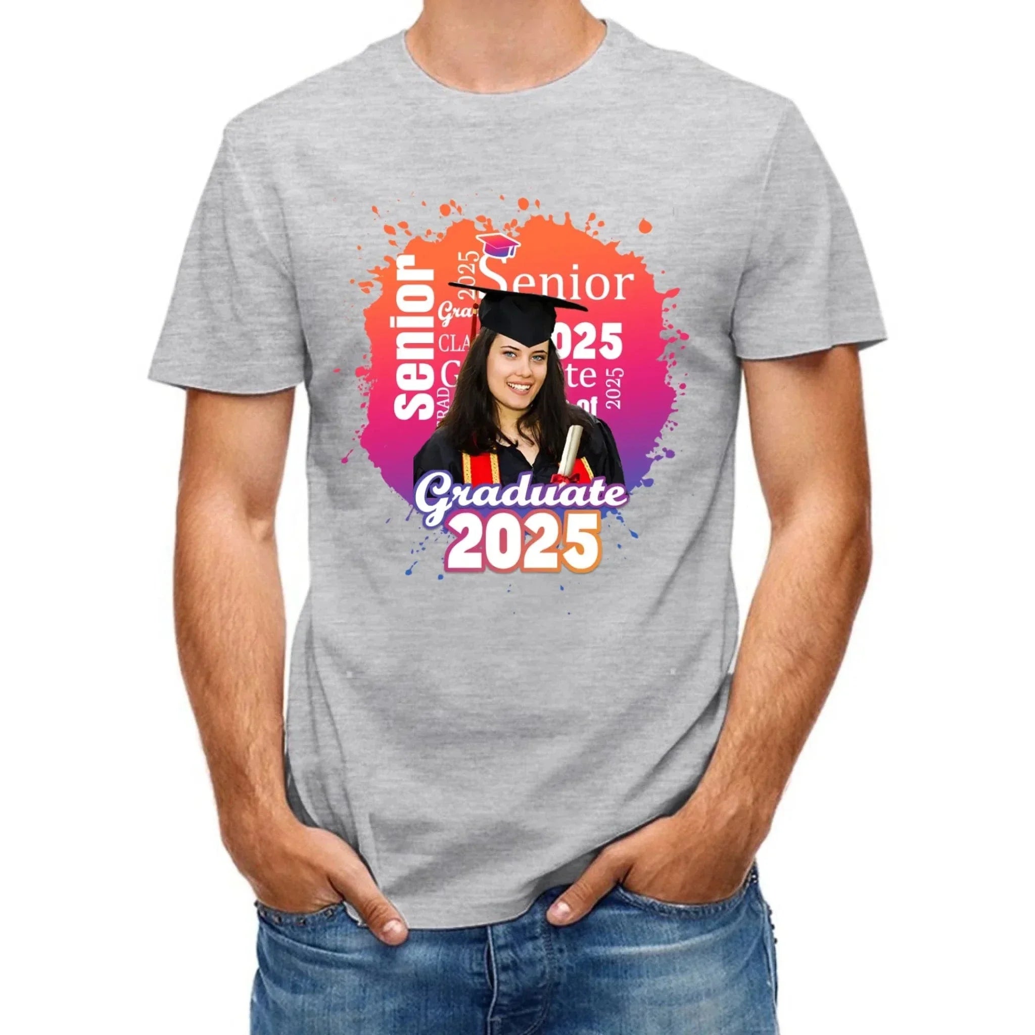 Personalized Graduate Photo T-Shirt - Multi Color Background - Joliny