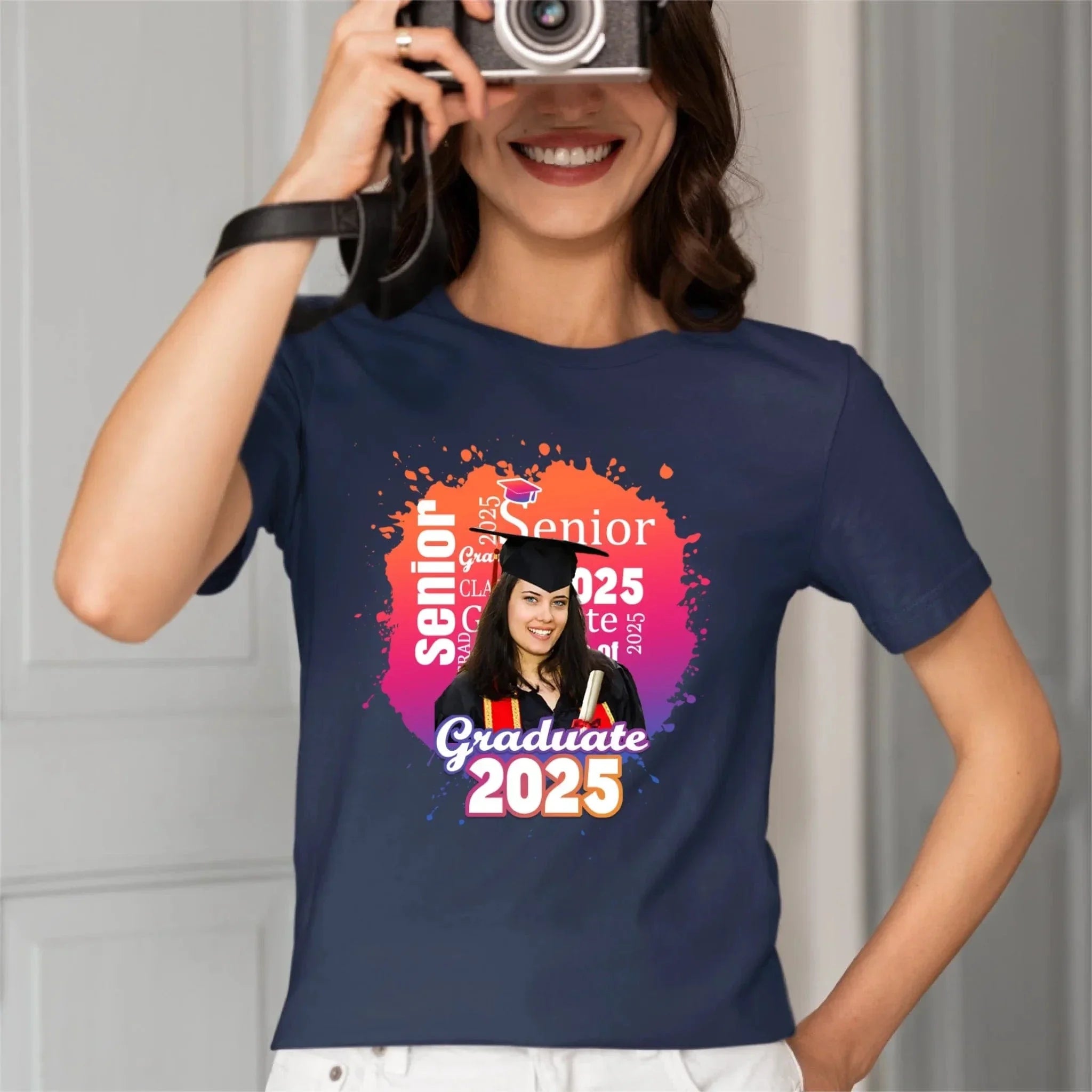 Personalized Graduate Photo T-Shirt - Multi Color Background - Joliny