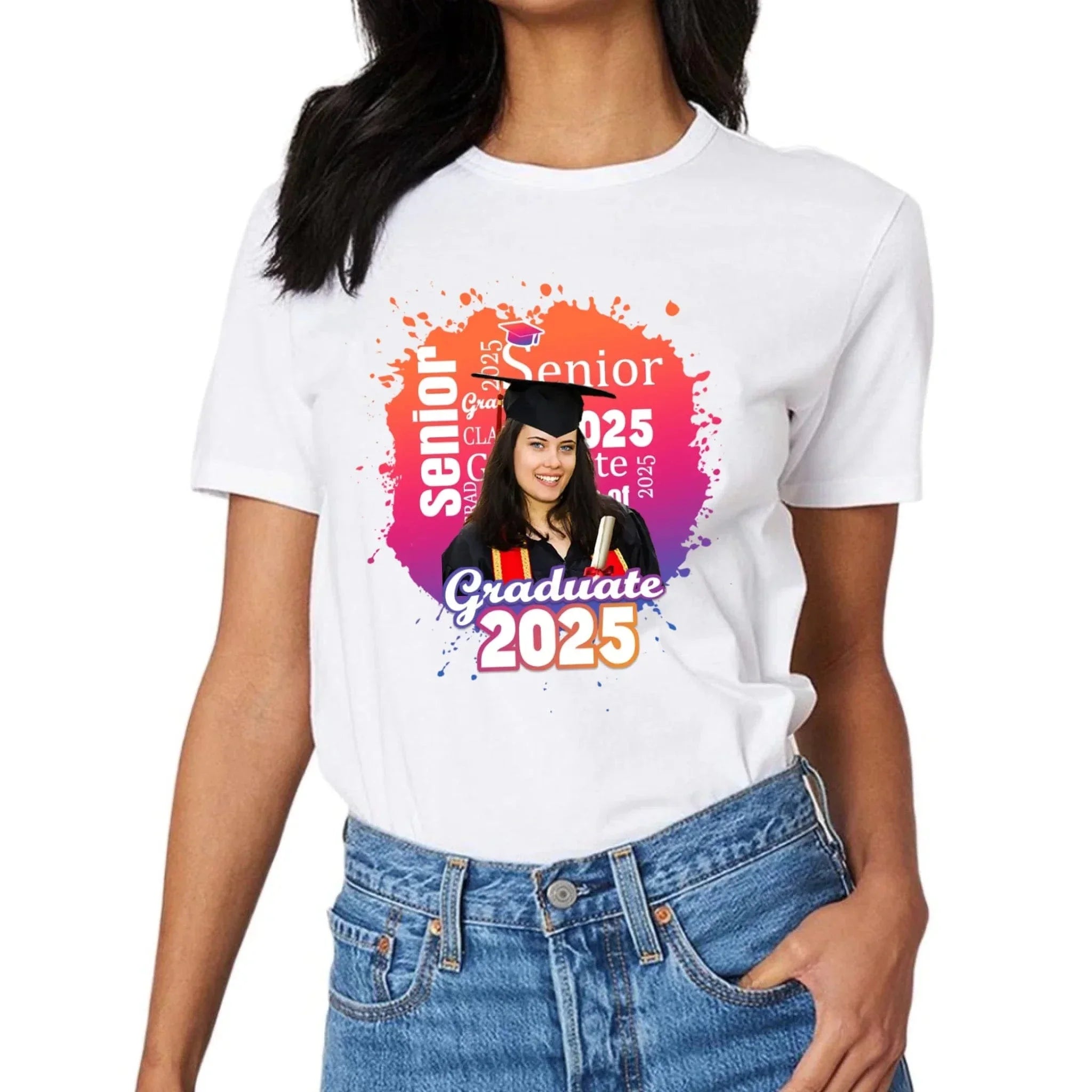 Personalized Graduate Photo T-Shirt - Multi Color Background - Joliny