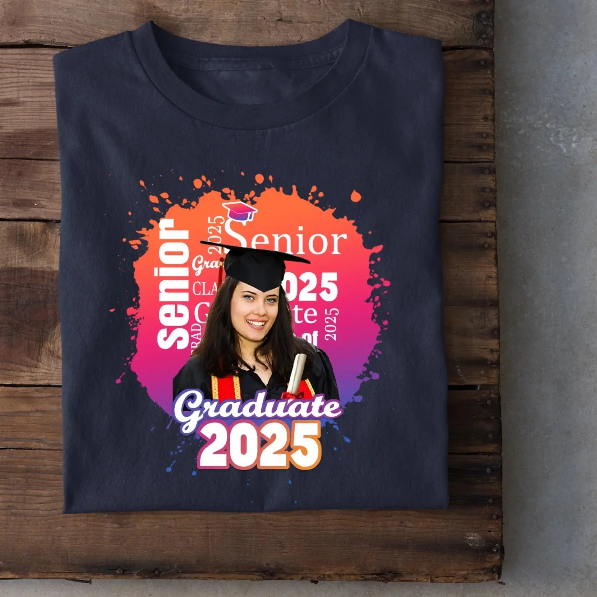 Personalized Graduate Photo T-Shirt - Multi Color Background - Joliny