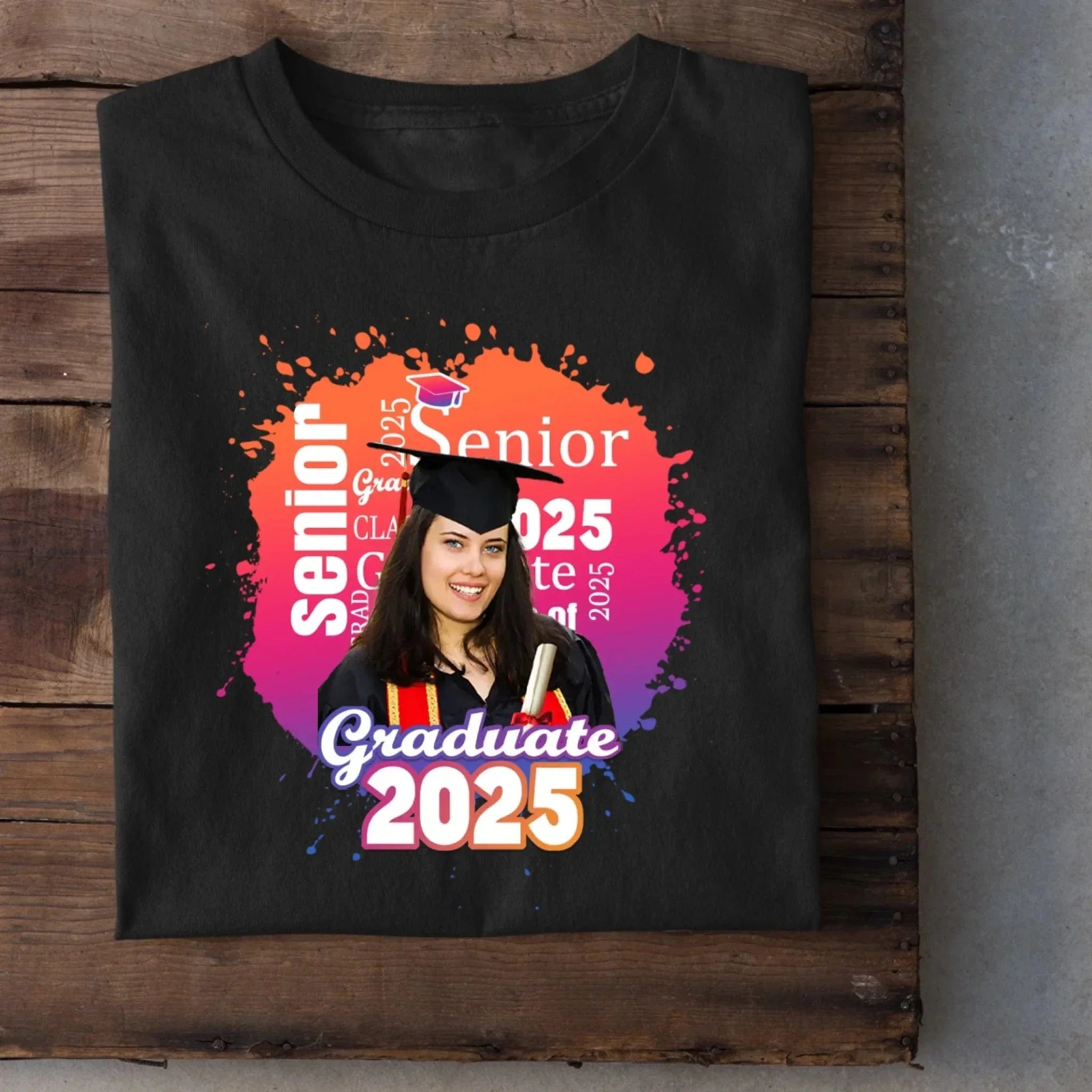 Personalized Graduate Photo T-Shirt - Multi Color Background - Joliny