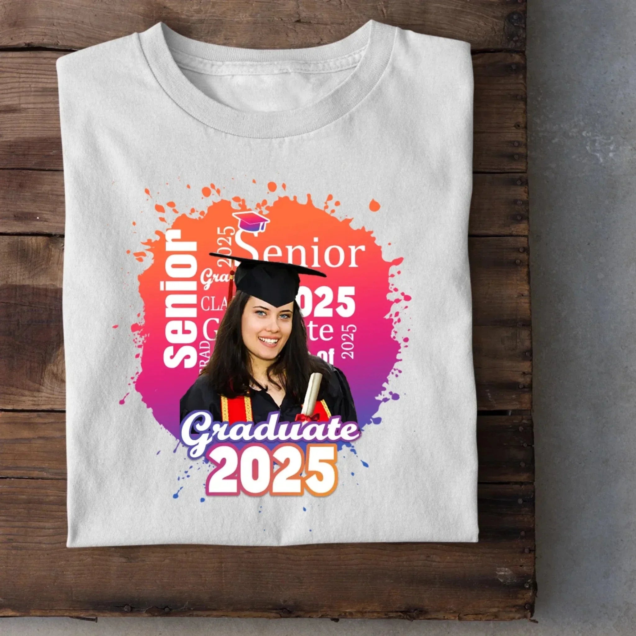 Personalized Graduate Photo T-Shirt - Multi Color Background - Joliny