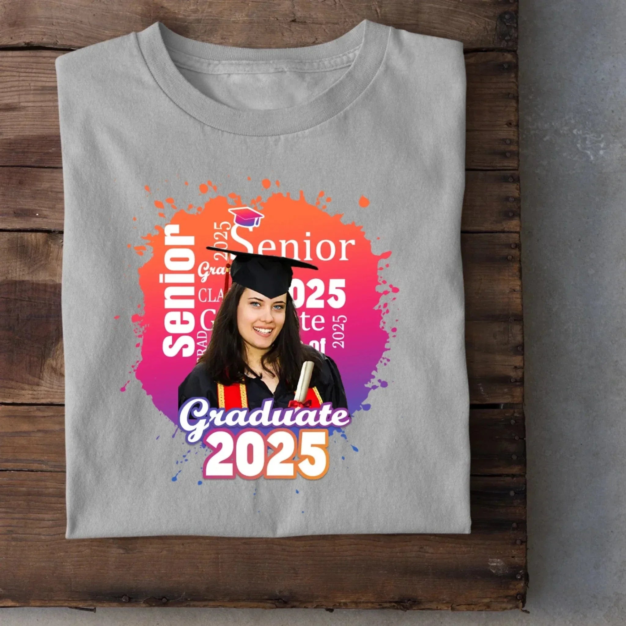 Personalized Graduate Photo T-Shirt - Multi Color Background - Joliny