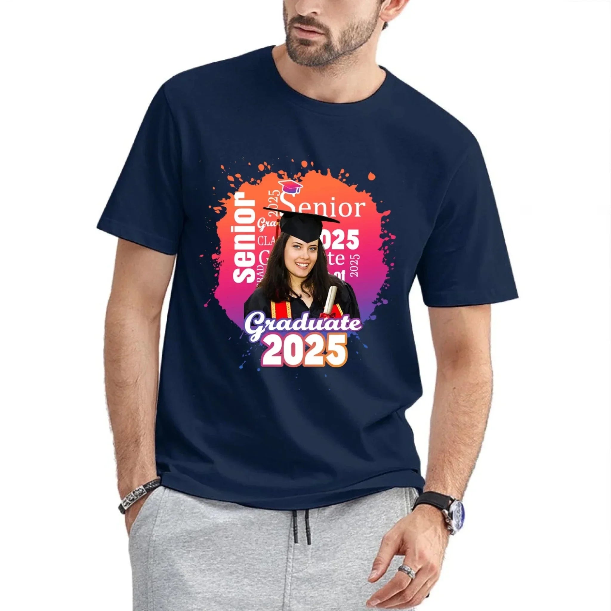 Personalized Graduate Photo T-Shirt - Multi Color Background - Joliny
