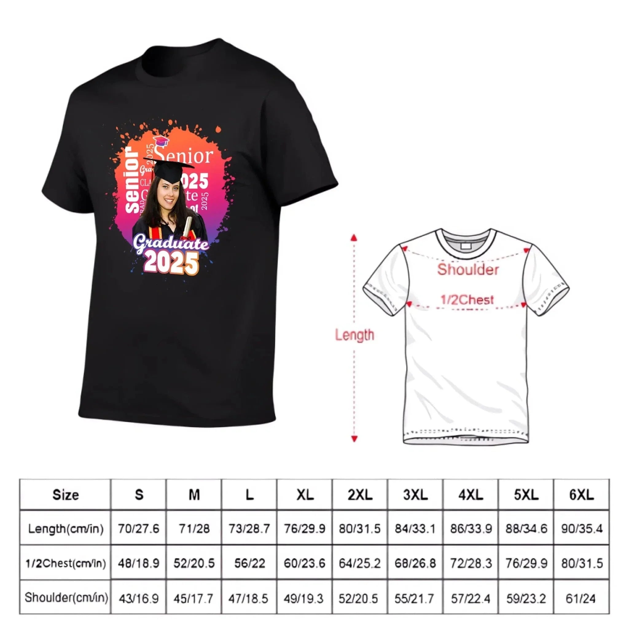 Personalized Graduate Photo T-Shirt - Multi Color Background - Joliny