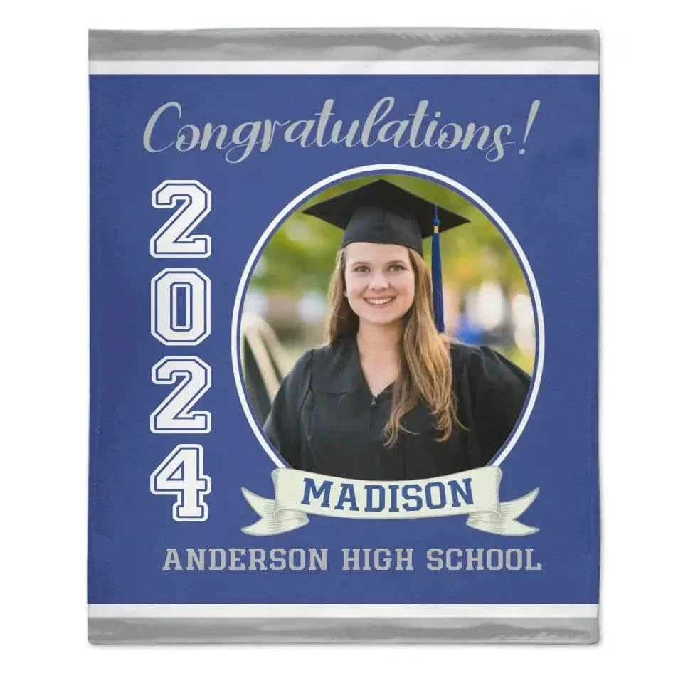 Personalized Graduation Blanket 2024 Graduate, Custom Photo,Name And School - Joliny
