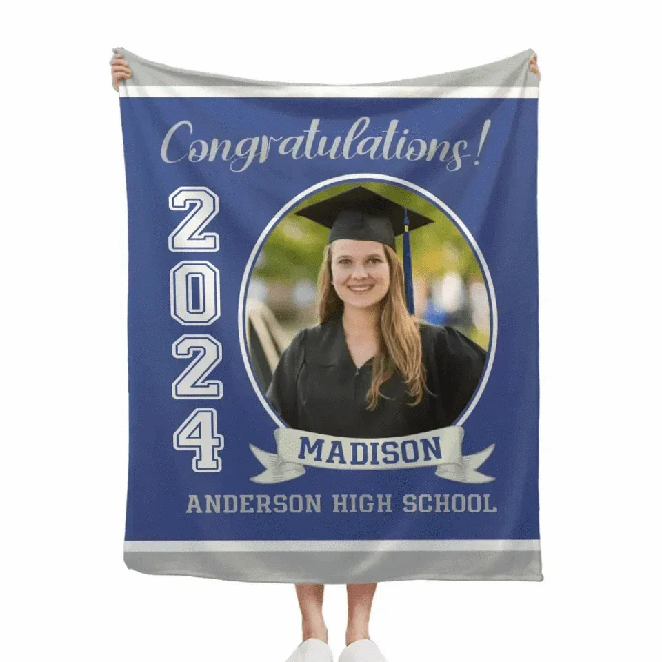 Personalized Graduation Blanket 2024 Graduate, Custom Photo,Name And School - Joliny