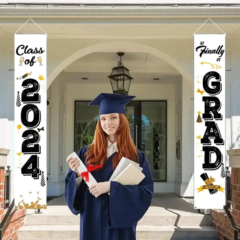 Personalized Graduation Door Banner - Finally Grad, Custom Name - Joliny