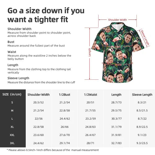 Personalized Hawaiian Shirt with Custom Face, Leaves and Flamingo Button Down Shirts - Joliny