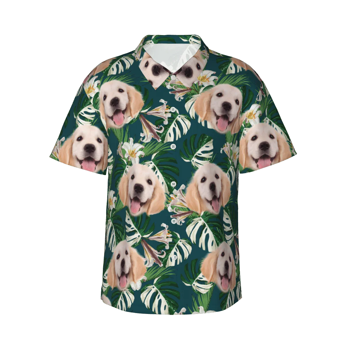 Personalized Hawaiian Shirt with Custom Face, Leaves and Flamingo Button Down Shirts - Joliny