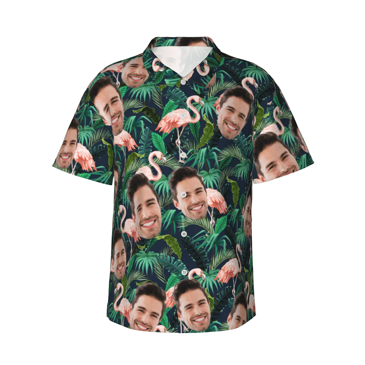 Personalized Hawaiian Shirt with Custom Face, Leaves and Flamingo Button Down Shirts - Joliny