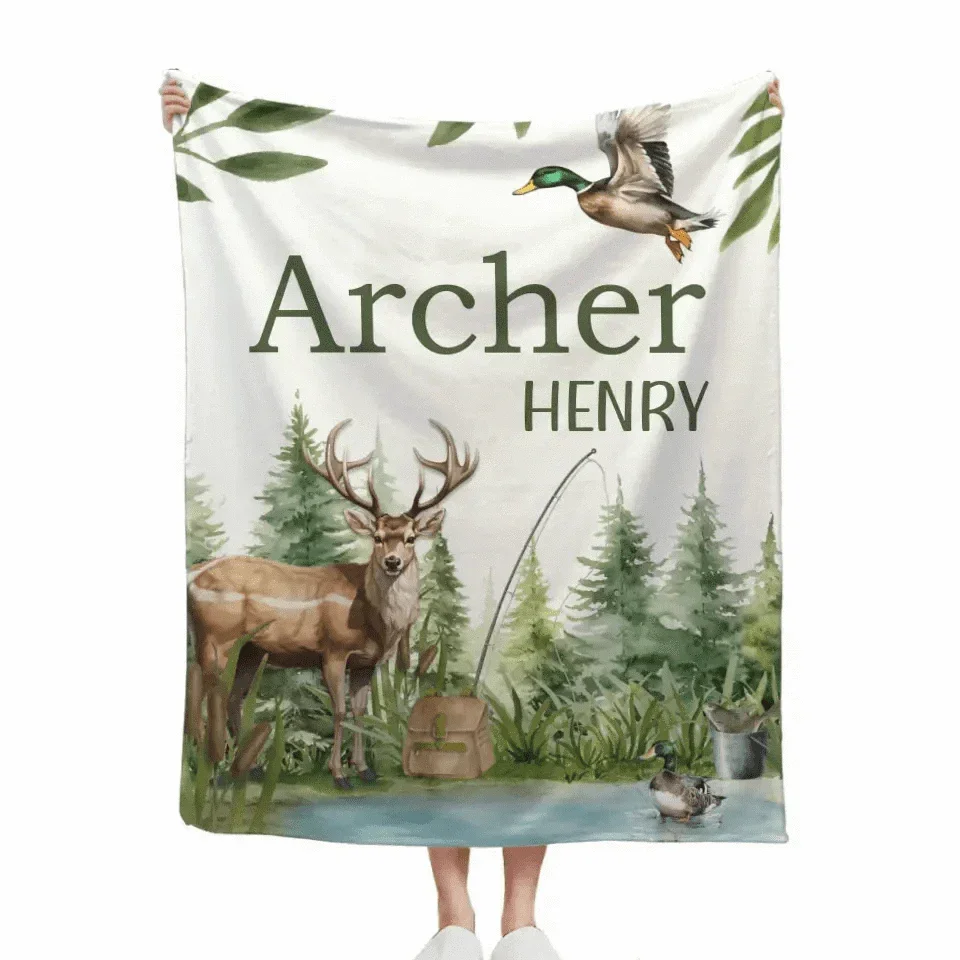 Personalized Hunter Baby Blanket, New Baby Gift, Duck Hunter Nursery Theme - Joliny
