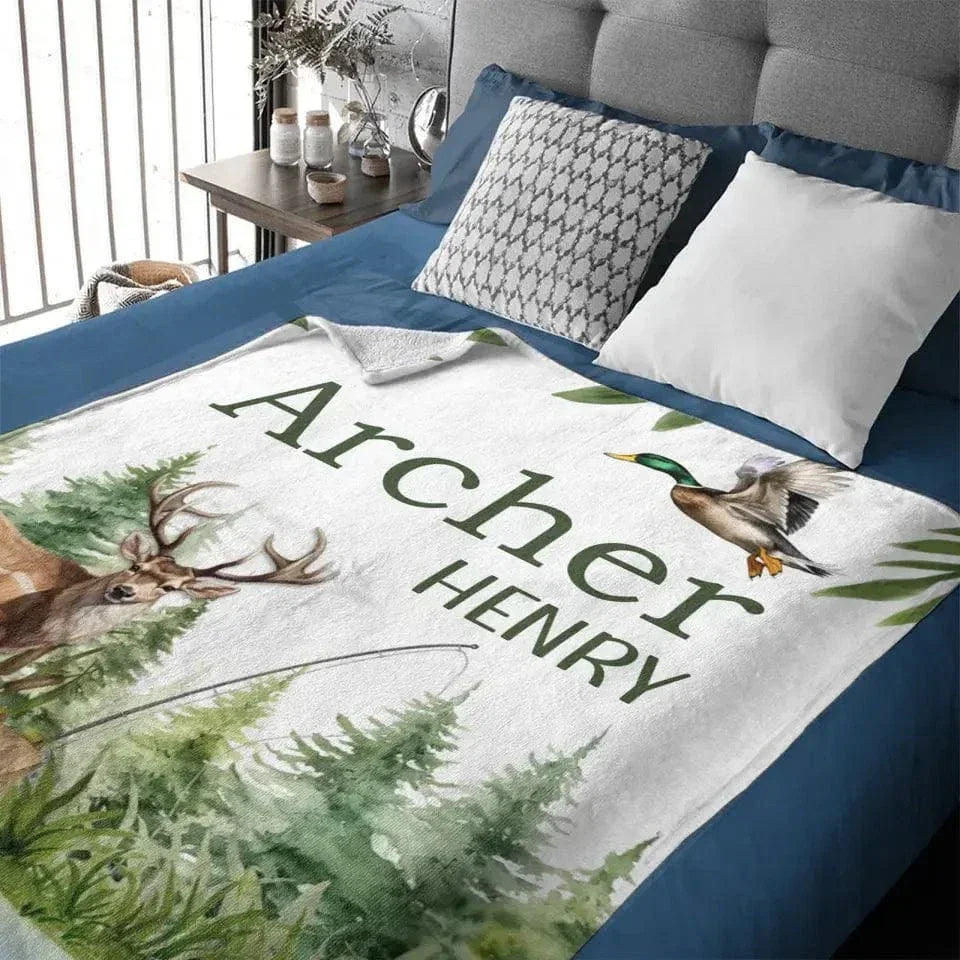 Personalized Hunter Baby Blanket, New Baby Gift, Duck Hunter Nursery Theme - Joliny
