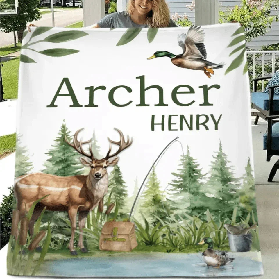 Personalized Hunter Baby Blanket, New Baby Gift, Duck Hunter Nursery Theme - Joliny