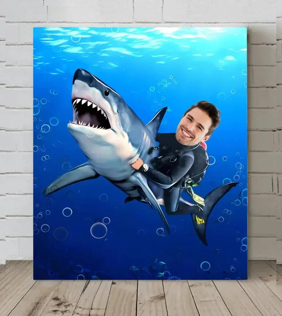 Personalized Kid Riding a Shark,Custom Portrait From Photo - Gifts for Kids and Adults - Joliny