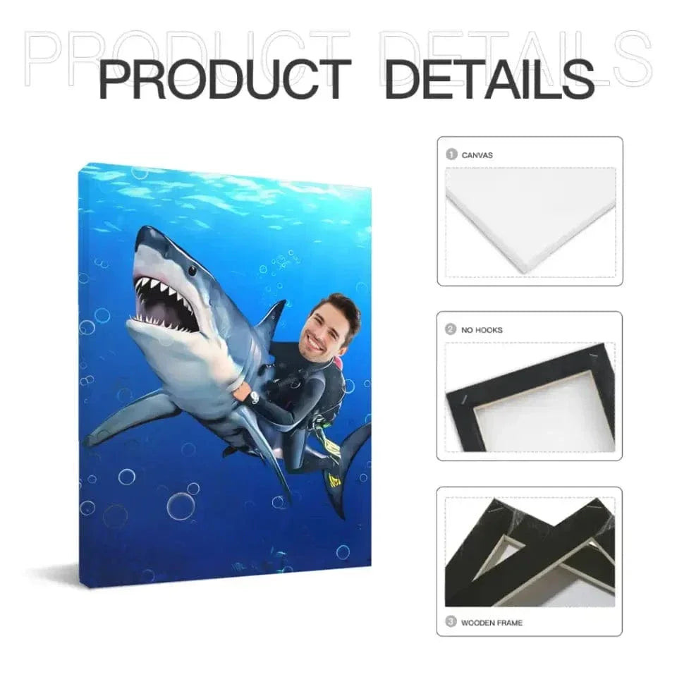 Personalized Kid Riding a Shark,Custom Portrait From Photo - Gifts for Kids and Adults - Joliny