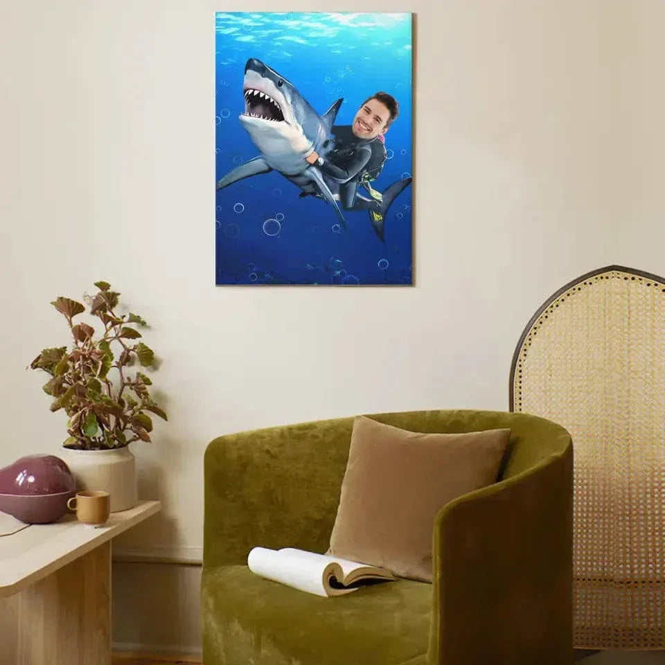 Personalized Kid Riding a Shark,Custom Portrait From Photo - Gifts for Kids and Adults - Joliny