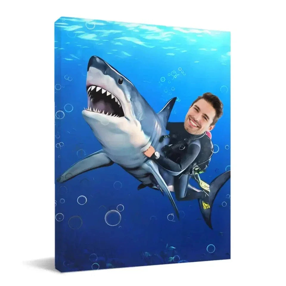 Personalized Kid Riding a Shark,Custom Portrait From Photo - Gifts for Kids and Adults - Joliny