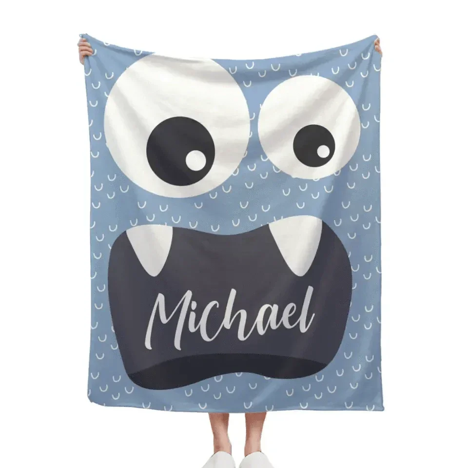 Personalized Little Monster Blanket for Kids, Custom Name Throw for Boys and Girls, Cute and Cuddly Creature - Joliny