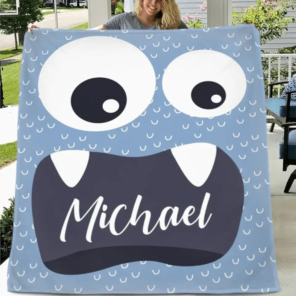 Personalized Little Monster Blanket for Kids, Custom Name Throw for Boys and Girls, Cute and Cuddly Creature - Joliny