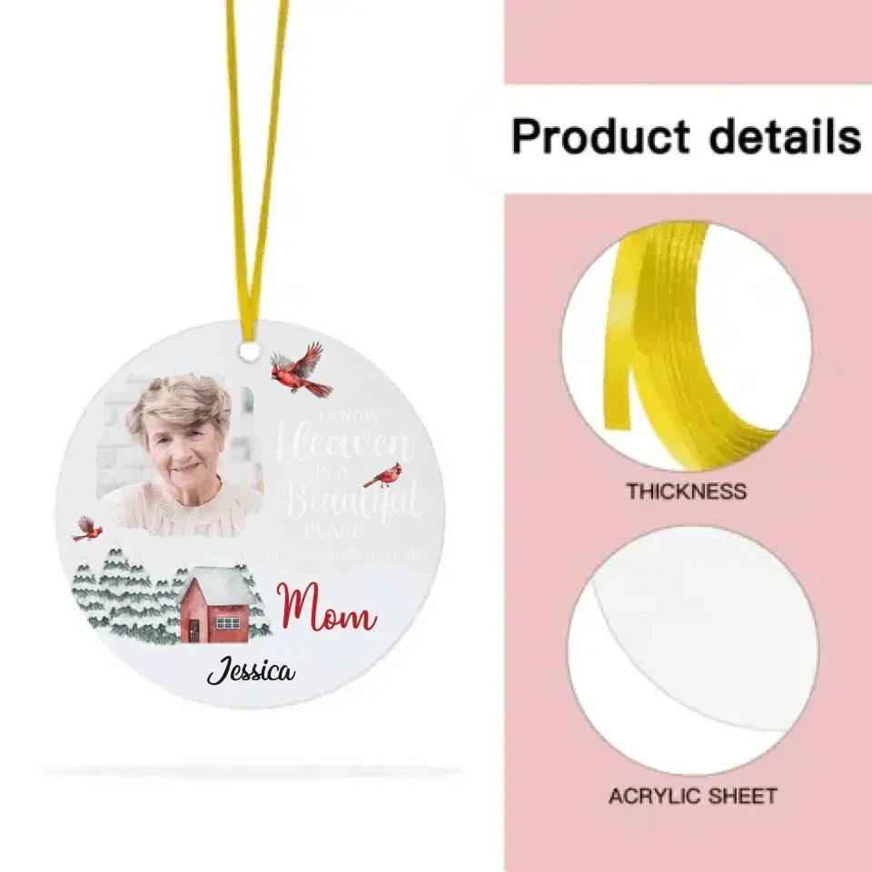 Personalized Memorial Photo - Red Farmhouse Christmas Acrylic Ornament - Joliny