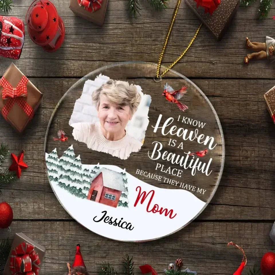 Personalized Memorial Photo - Red Farmhouse Christmas Acrylic Ornament - Joliny