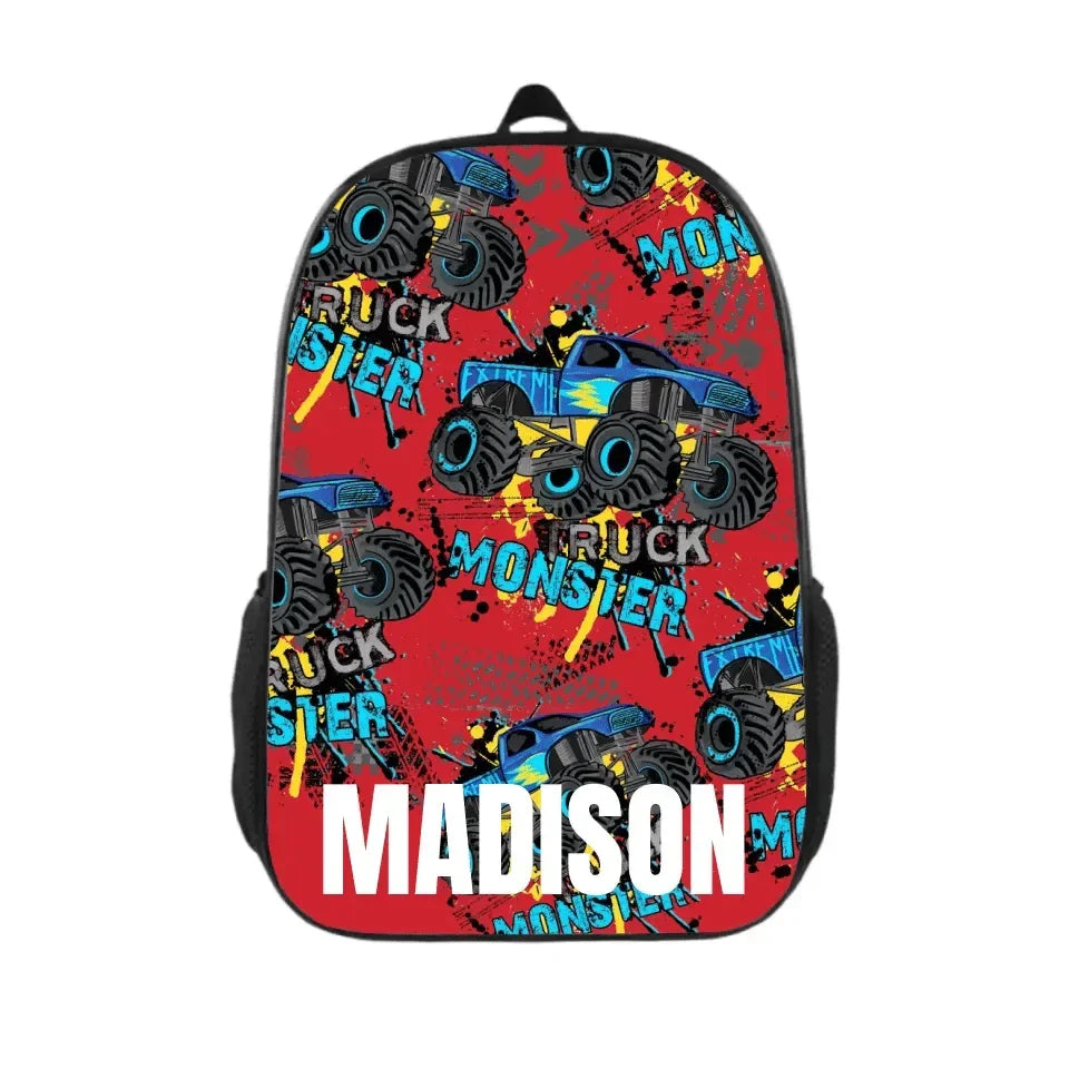 Personalized Monster Truck Name Custom Backpacks, Customized Kids School Season Gifts - Joliny