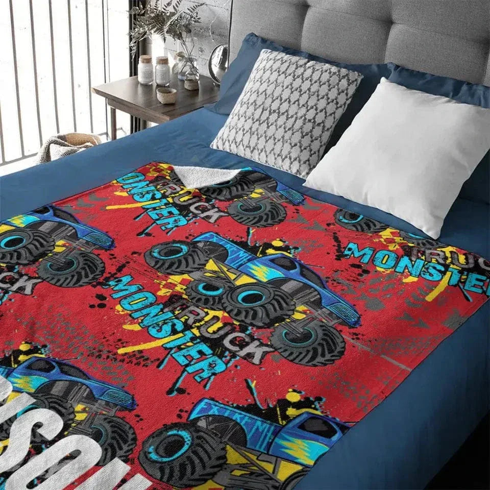 Personalized Monster Truck Name Custom Blanket, Customized Kids Birthday Gift Ideas - Joliny