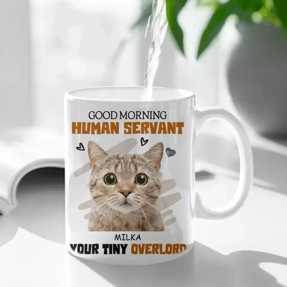 Personalized Mug Custom Photo Cat Dog Good Morning Human Servant - Gift For Pet Lovers - Joliny
