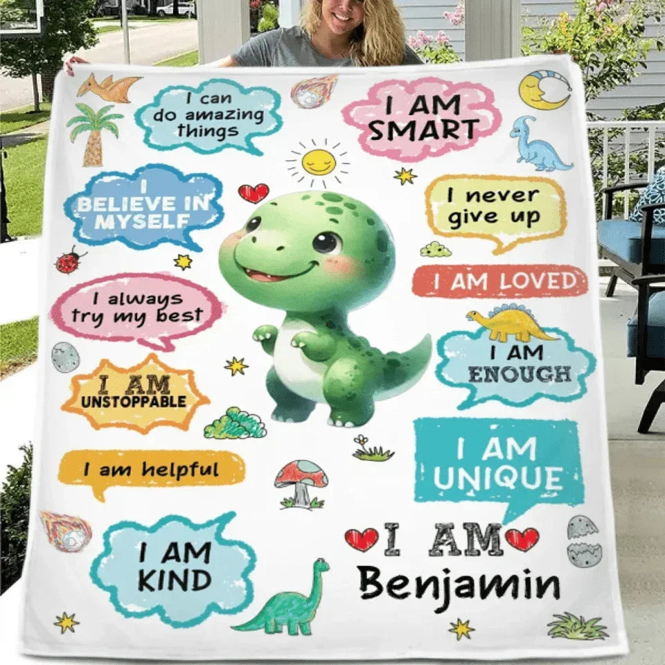 Personalized Name Custom Cartoon Dinosaur Blanket - Gift for Grandchildren - Joliny