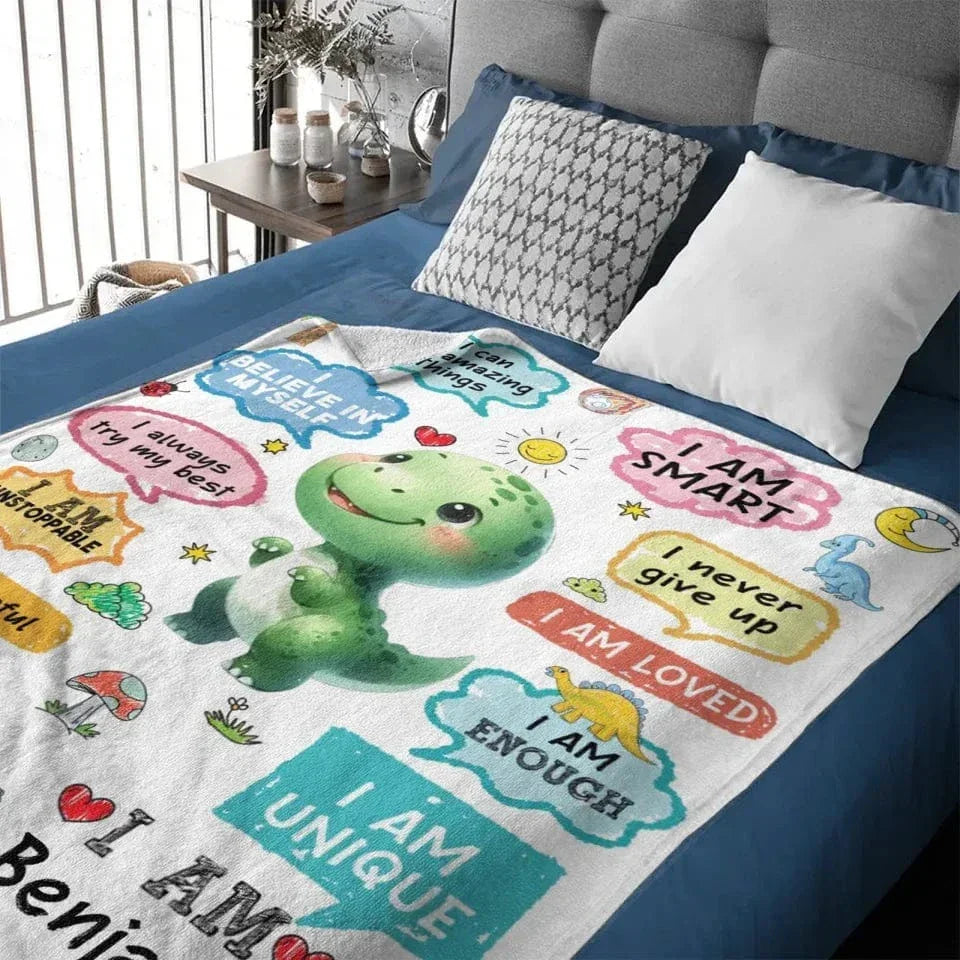 Personalized Name Custom Cartoon Dinosaur Blanket - Gift for Grandchildren - Joliny