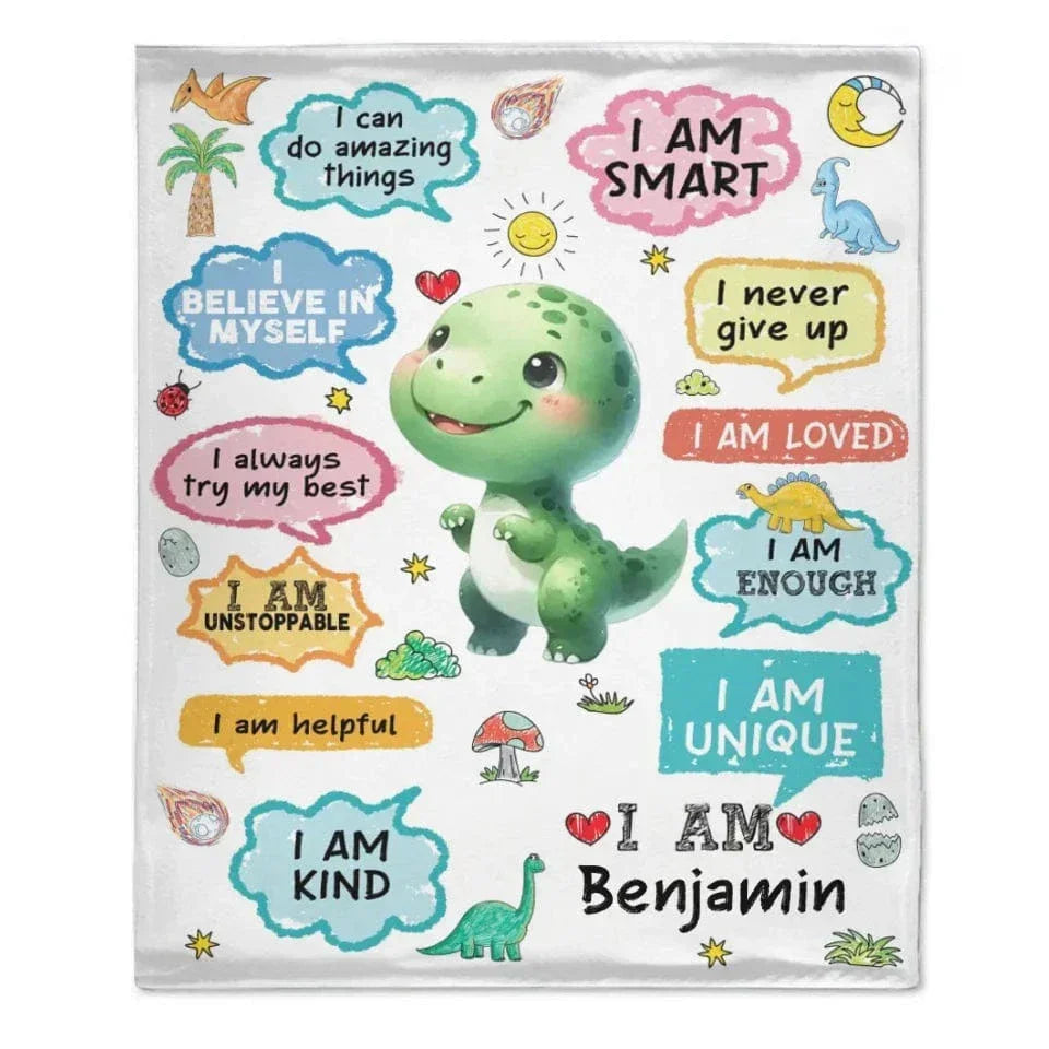 Personalized Name Custom Cartoon Dinosaur Blanket - Gift for Grandchildren - Joliny