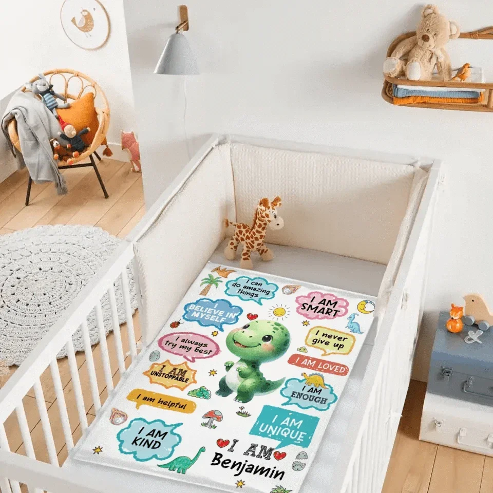 Personalized Name Custom Cartoon Dinosaur Blanket - Gift for Grandchildren - Joliny