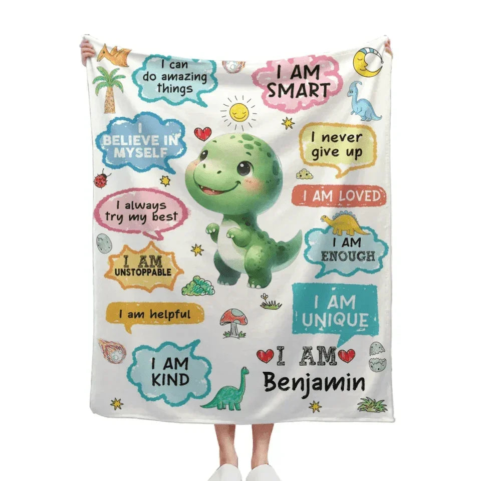 Personalized Name Custom Cartoon Dinosaur Blanket - Gift for Grandchildren - Joliny