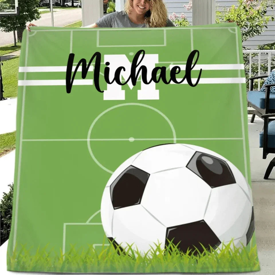 Personalized Name Custom Kids Soccer Blanket - Gifts for Kids Who Love Soccer - Joliny