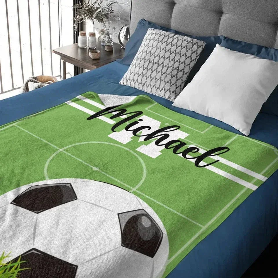 Personalized Name Custom Kids Soccer Blanket - Gifts for Kids Who Love Soccer - Joliny